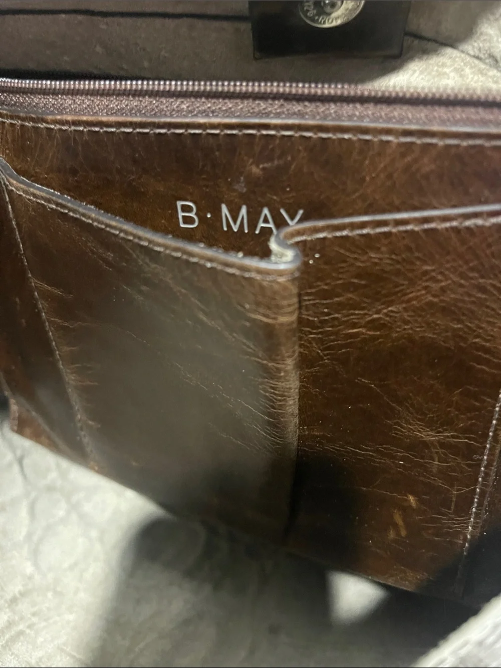 B. May Croc-Embossed Cream Tote with Brown Straps
